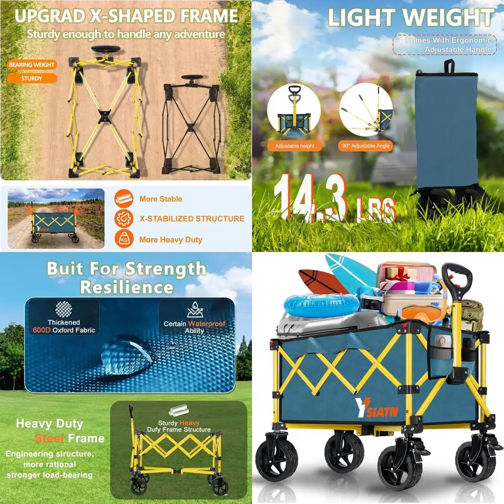 

Folding Utility Wagon with All-Terrain Wheels, 110L Capacity, Ideal for Shopping, Beach, Camping, and More in Green