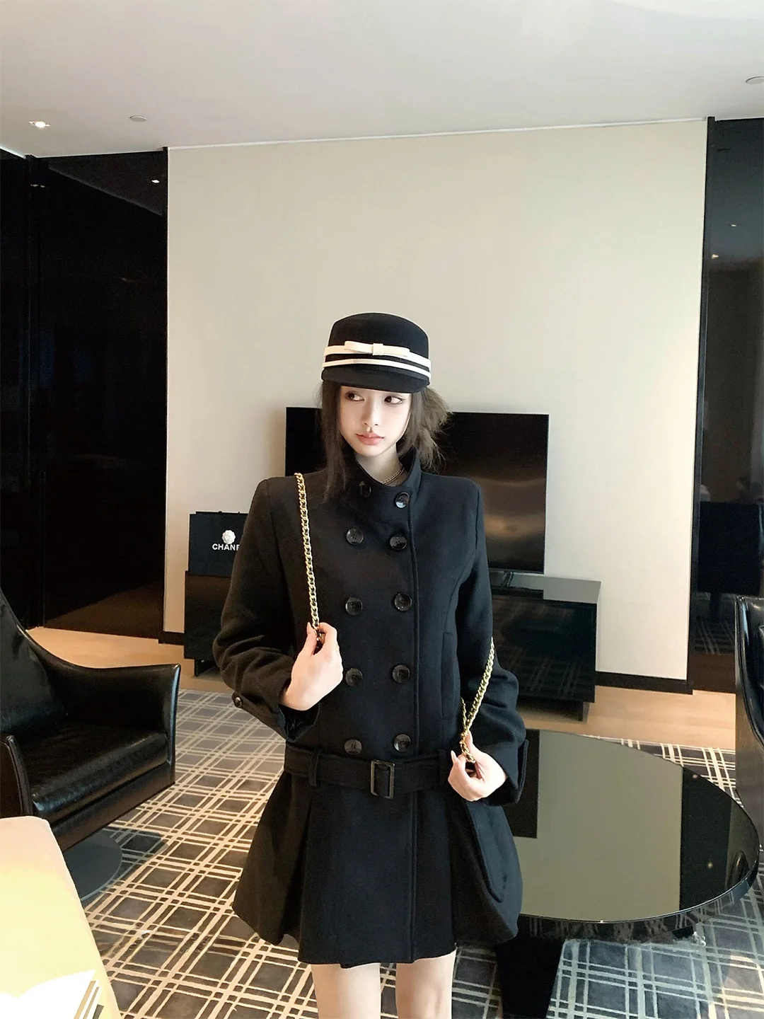 

Retro Korean Style Woolen Coat Women's Mid-Length Double-Breasted Jacket Autumn Winter High-End Feeling Commute Style Pure E-...