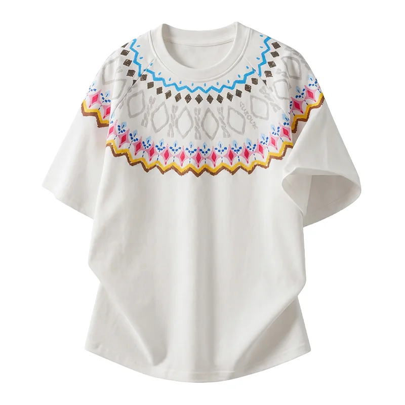 Men's Bohemian Style Ethnic Print Fair Isle Geometric Pattern Short Sleeved T Shirt  Casual Holiday Wear Hawaiian Holiday Style