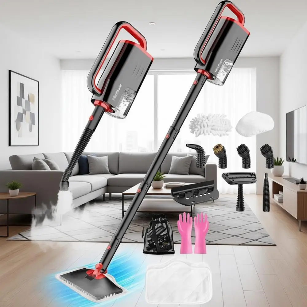 

Разборный ручной пароочиститель, 19-в-1, 230 В ° Пароочиститель для пола, 2 паровые насадки, 3 регулируемых уровня, резервуар 350 мл, мощный паровой режим