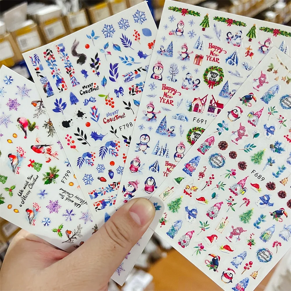 1개 3D 겨울 사슴 네일 아트 스티커 산타 펭귄 눈송이 매니큐어 장식 트리 진저브레드맨 눈 축제 크리스마스 네일 데칼*