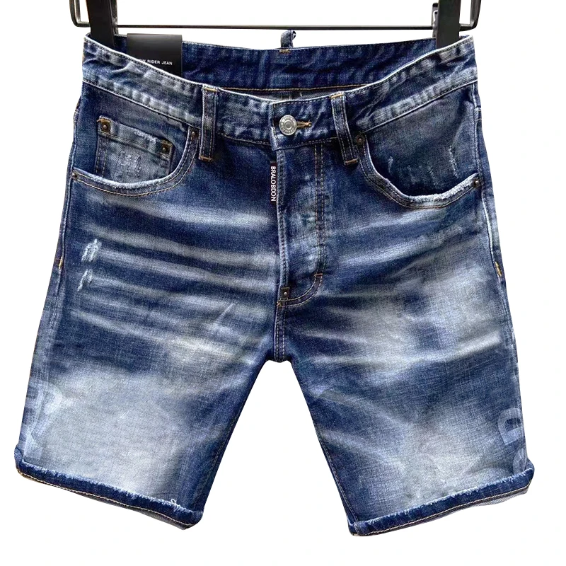 

Men's denim shorts five quarter mid-length laser watermark original cardigan stretch short jeans