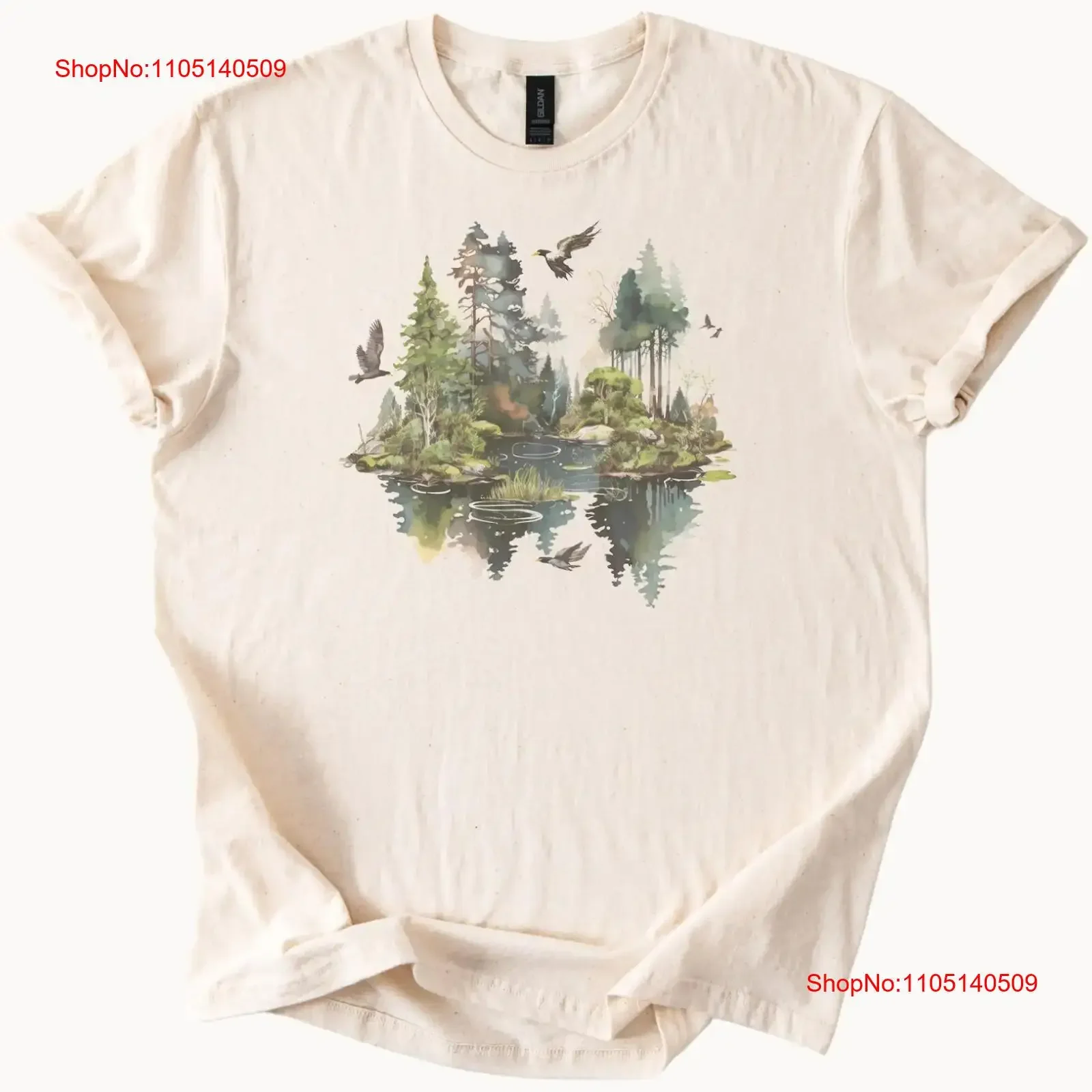 Forêt lac t-shirt faune Nature extérieur bois oiseaux vintage lavé graphique vêtements de créateur respirant mode