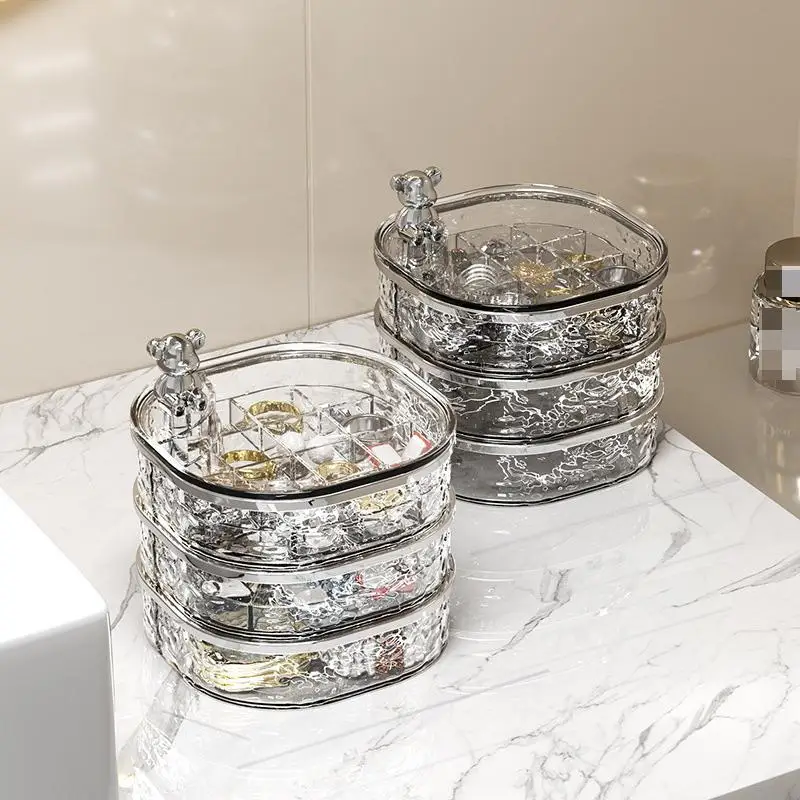 Вращающаяся шкатулка для драгоценностей, перегородка с прозрачной лентой. Высококачественная изысканная коробка для хранения ювелирных изделий, коробка для хранения серег, шпилек и колец.