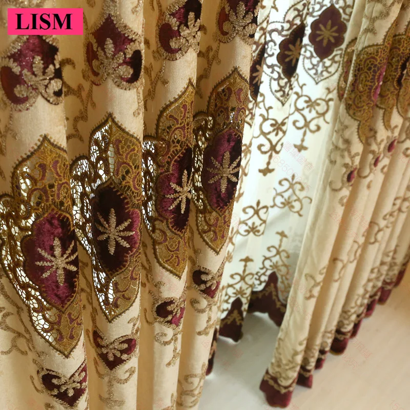 European Chenille Velvet Embroidered Curtain for Living Room Bedroom Luxury Blackout Window Tulle Custom 2pieces Free processing