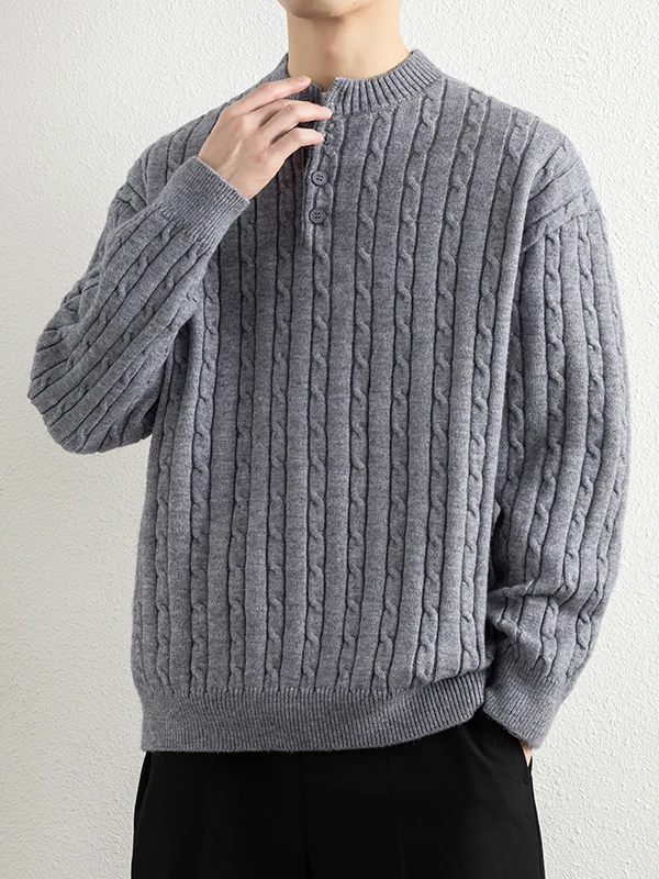 

Вязаный свитер в американском стиле ретро, мужской вязаный свитер с воротником-стойкой и пуговицами, осень-зима, ленивое пальто высокого класса Feeling Tead Coat