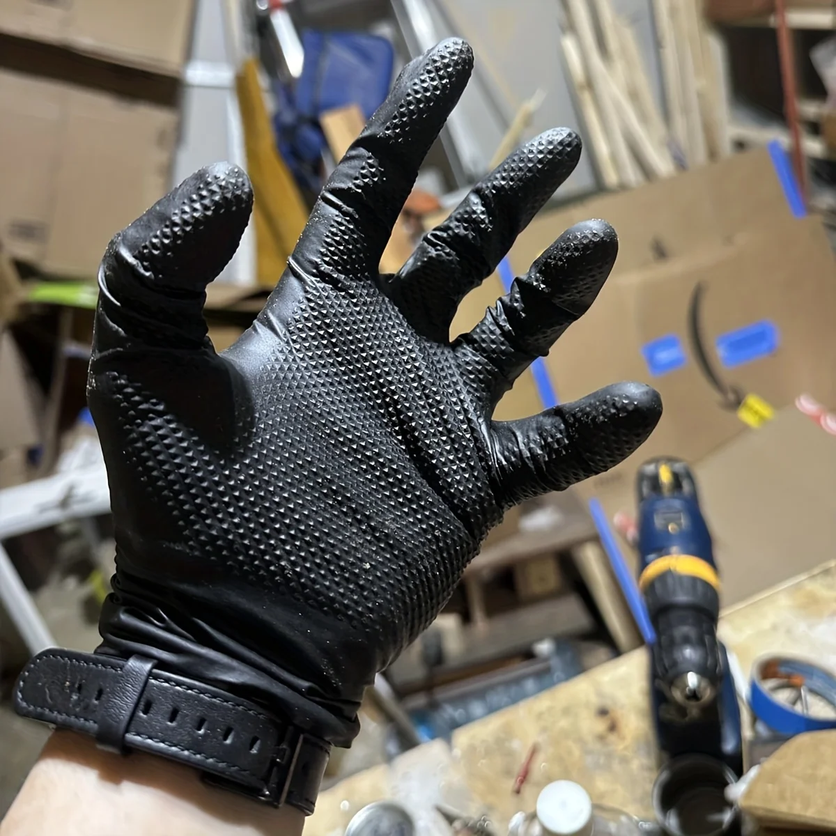 Extra dicke 8-mil-Hochleistungs-Einweg-Nitrilhandschuhe, mit Diamantstruktur, latex- und puderfrei, Sicherheitsschutz-Arbeitshandschuhe – Detail 15