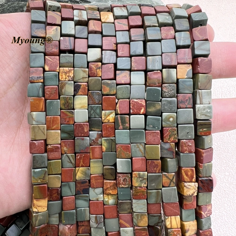 2Strands 6-7mm Natural Stone Picasso Jaspers Cube Loose Beads For DIY Jewelry Making MY231143