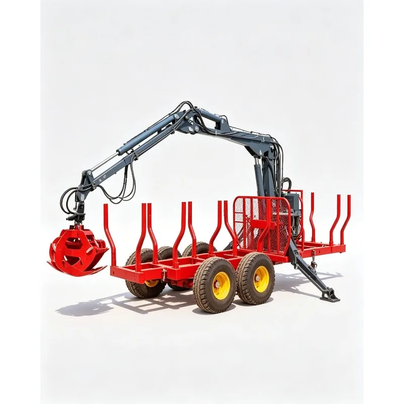 Small Crane Timber Trailer Wheel Dumper Truck with Wood Grabber Timber Logs Trailer Forestry Farm Hydraulic Log Trailer
