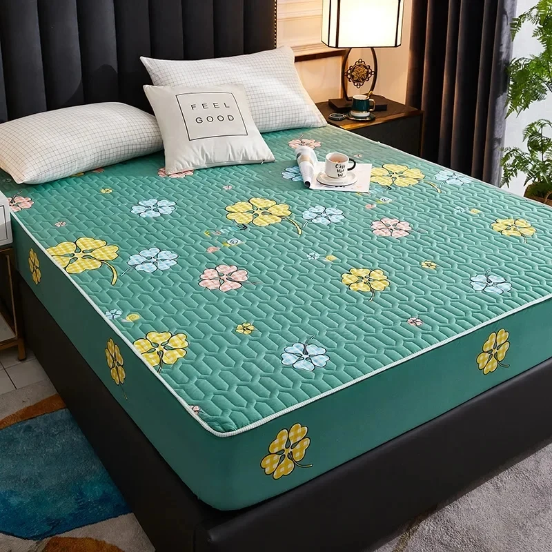 

Waterproof Quilted Mattress Cover Cartoon Fitted Sheet Bed Pad Protector Anti-mite King Size Not Included Pillowcase