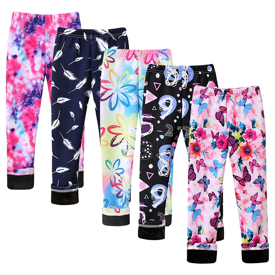 Girls Plush Fleece-Lined Pants Daily Versatile Durable and Warm Long Pants Outdoor Play  Autumn and Spring Kids Leggings