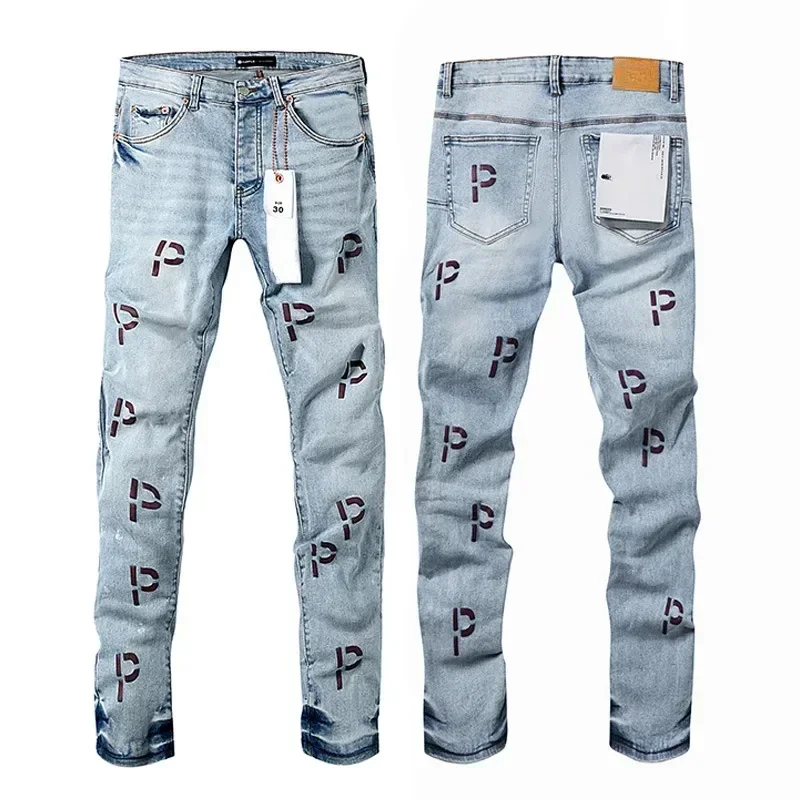 

Top quality Purples Men Jeans Embroidered Letter P American brands Straight leg Stylish and slim pants