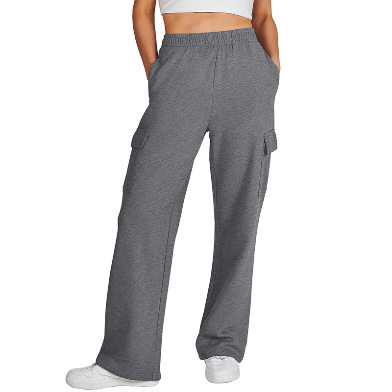 Women's Cargo Sweatpants Patch Pocket Casual Loose Fleece High Waist Sports Casual Pants Straight Leg Pants