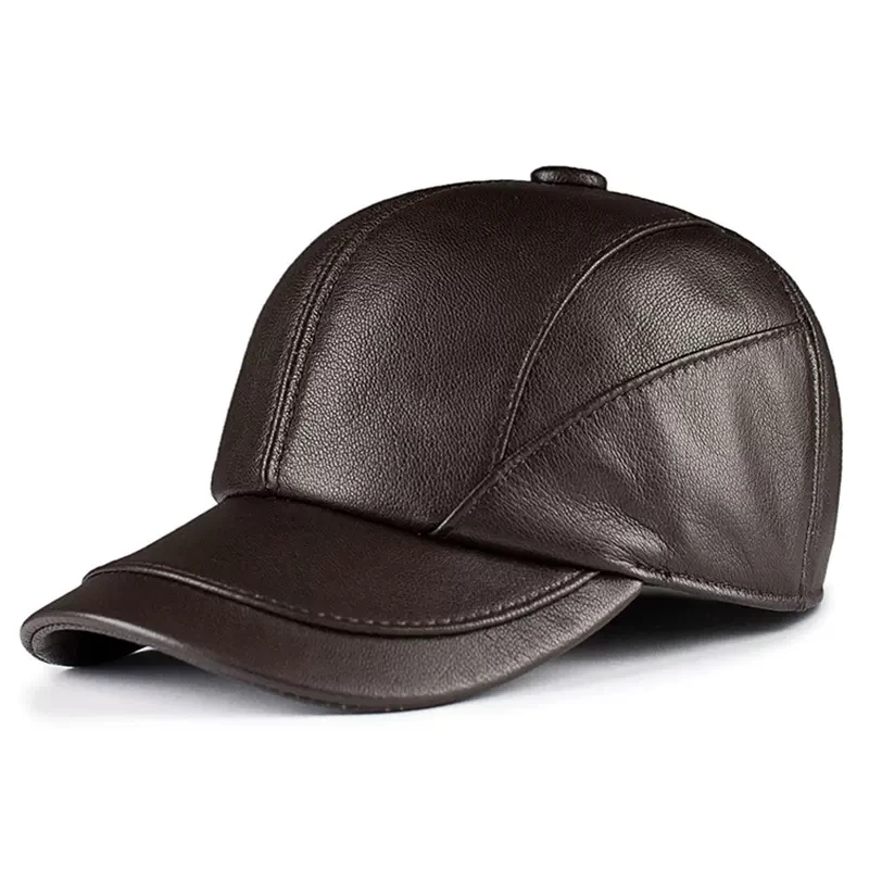 Winter middle-aged and old people's Genuine leather cap fashion men and women's baseball cap goat skin casual cap thin