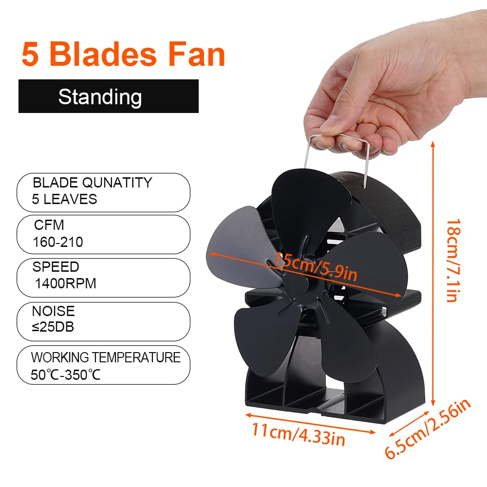 5 Blades Heat Powered Stove Fan Fireplace Fan Log/Wood/Pellet Burner Ecofan Quiet Efficient Heat Distribution Home Fireplace Fan