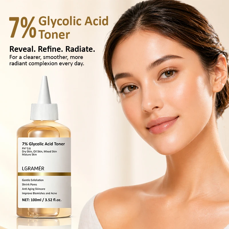 Tónico Facial Exfoliante de 100 ml, Tónico Exfoliante con 7% de Ácido Glicólico, Tónico Minimizador de Poros, Piel Suave, Tono Uniforme, Fórmula Hidratante