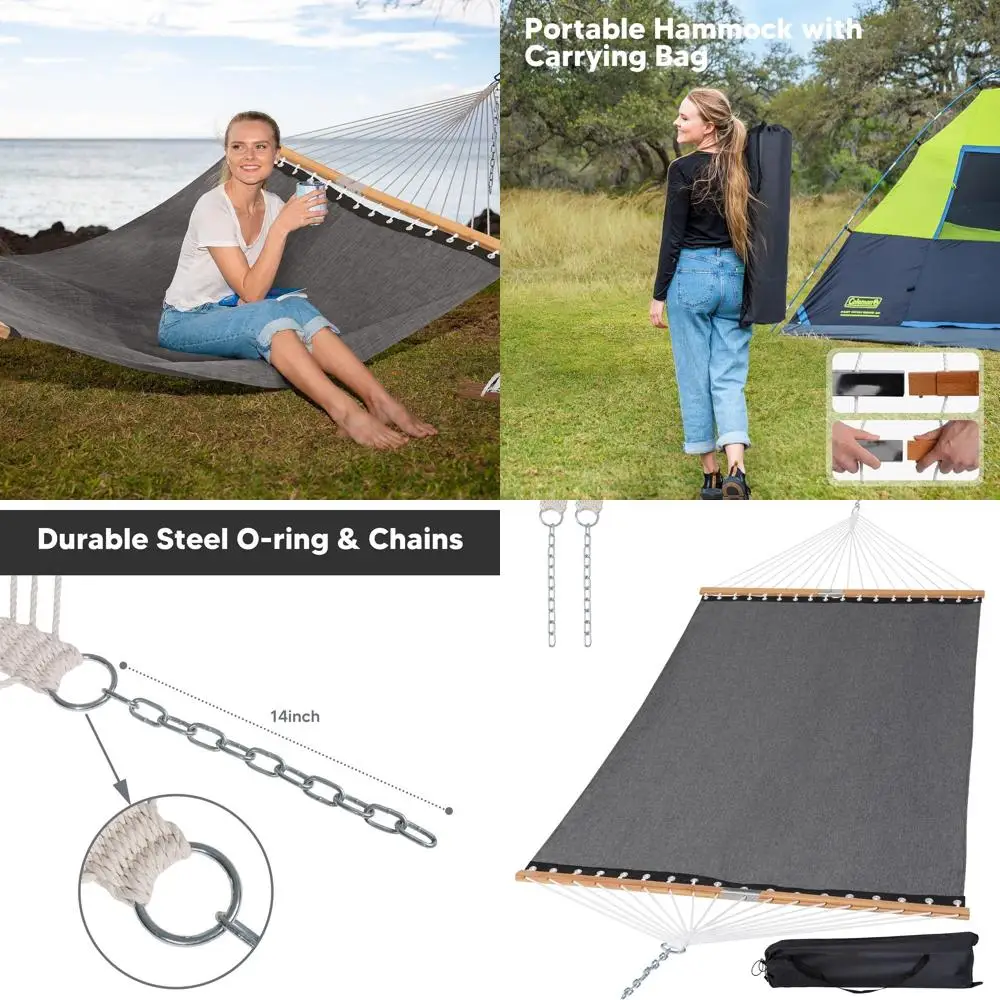 

Double Camping Hammock for 2, 450lbs Load, Fast Drying, Portable with Carry Bag, Dark Gray