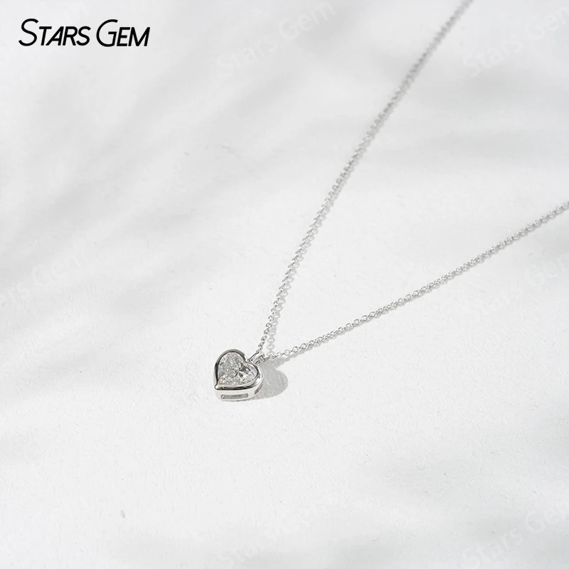 18K White Gold Necklace 1.0ct Heart Cut Lab Grown Diamond Bezel Set Pendant Necklace Jewelry For Wedding Gift Engagement