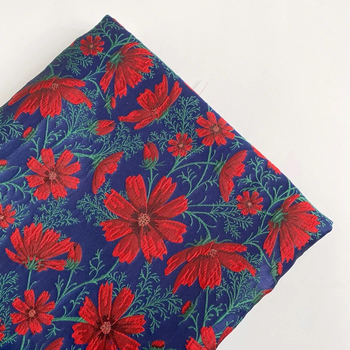1yard Yarn-dyed Brocade Jacquard Dark Red Gesang Flower Embossed Fabric Pleated Tutu Skirt Fabric Bags Handmade DIY Sewing Cloth view 3