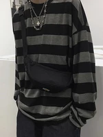 Camiseta a rayas de otoño, camiseta de manga larga de gran tamaño, Tops góticos para adolescentes, camisa informal para parejas para mujer, ropa informal suelta Harajuku a la moda