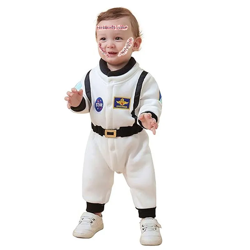 Baby Toddler Boy Astronaut Costume Space Suit Cosplay Party Jumpsuit Halloween Rompers Fall and Winter Long Sleeve Pajamas