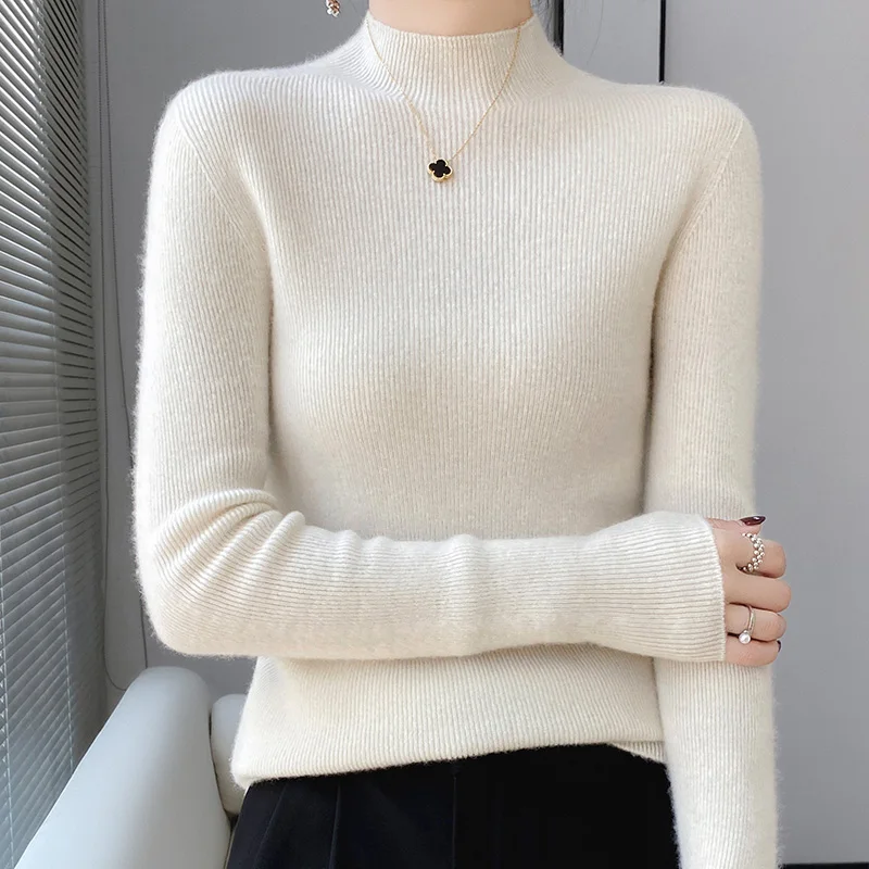 LDZWSM Elegant Solid Basic Knitted Tops Women Turtlneck Wool Sweater Long   Slim Pullover Korean Fashion Simple Chic Clothes