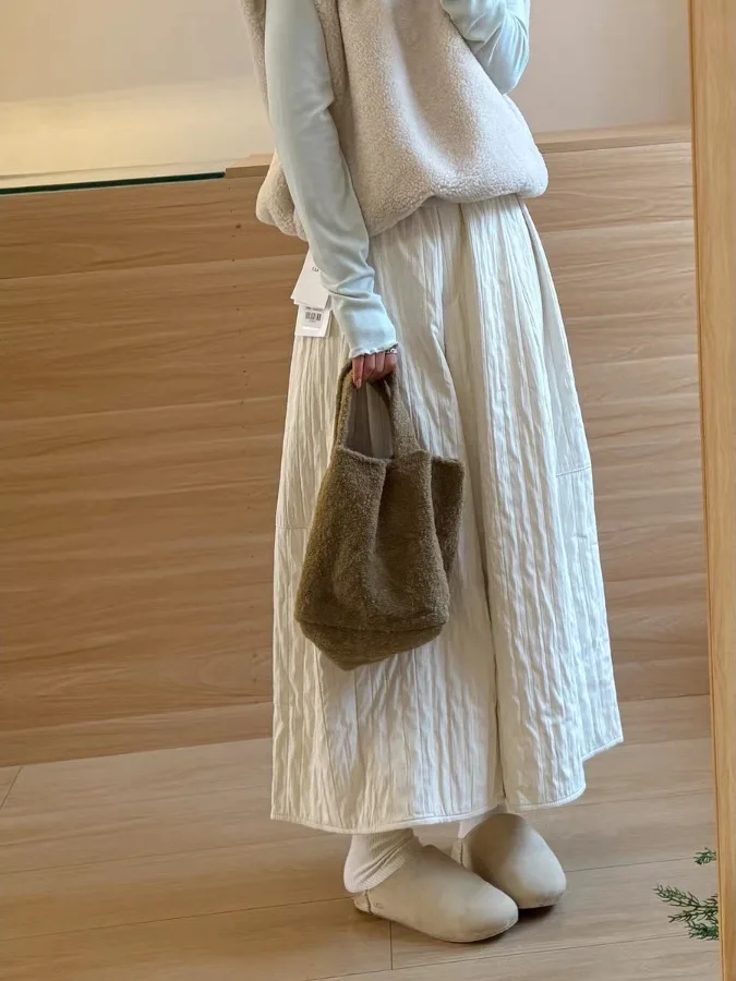 Pantaloni coreani semplici a gamba larga color kaki Pantaloni casual Harlan in vita elastica autunno inverno da donna di piccole dimensioni in cotone caldo e...