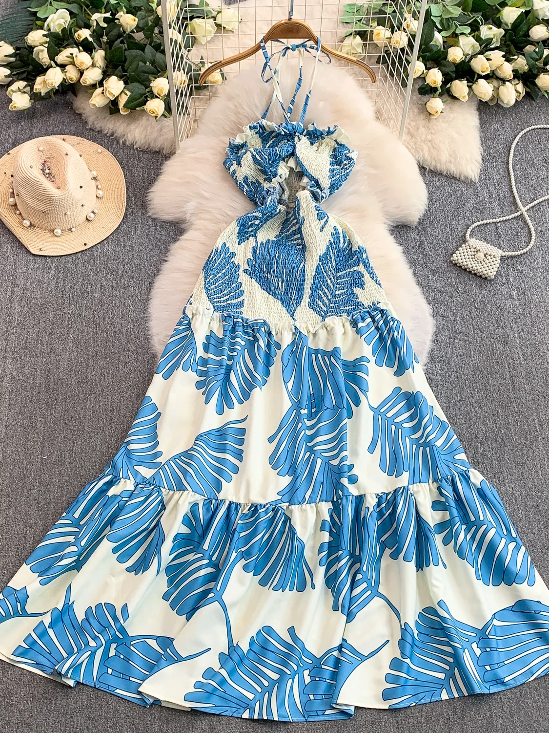 

Сексуальное платье с вырезом на бретельках и принтом, женская осенне-зимняя длинная юбка трапециевидной формы со сборкой на талии