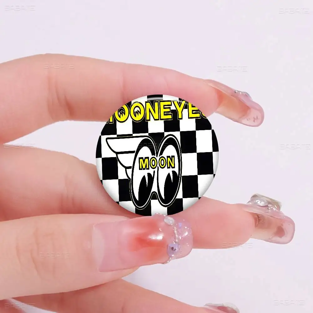 M-Mooneyes Print Round Button Pins Slogan Creative Brooches Backpack Clothes Decoration Fashion Cartoon Jewelry Gifts