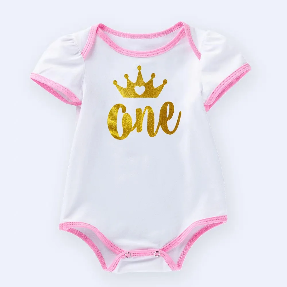 Baby Girls Cotton Rompers 1st Birthday Party Costumes Newborn Cotton Jumpsuit Infant Cartoon Appliques Pajamas Toddler Clothes