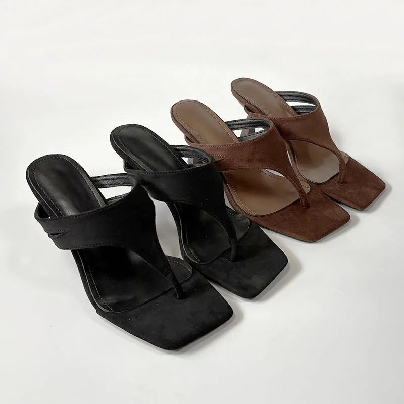

Fashion Square Toe Thin Heels Sandals Flip flops For Women Pumps Female Summer Beach Slides Slippers Ladies High Heels Shoes