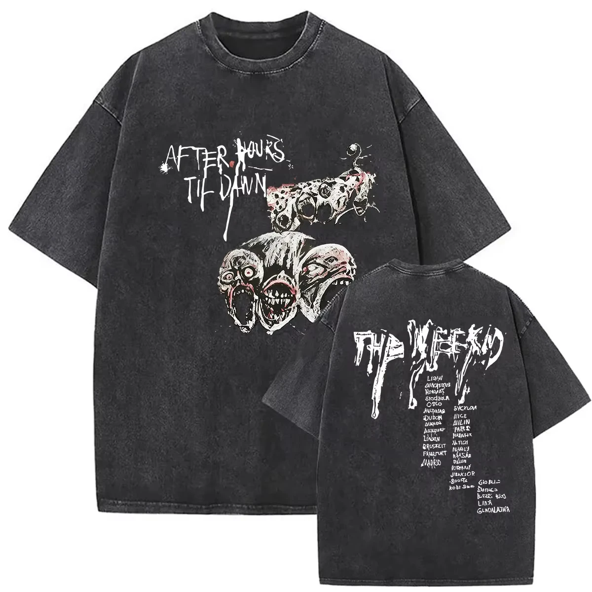 Vintage Washed The Weeknd After Hours Til Dawn Stadium European Tour 2026 T-Shirts Men's Hip Hop Short Sleeve Clothing Fashion