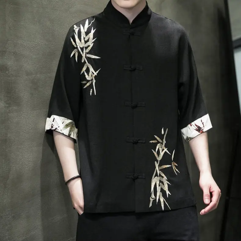 

New Chinese Style Men's Shirt Short Sleeve Linen Five Sleeve Seven Sleeve Tang Costume Jacket Summer Youth Fashion Loose Fit