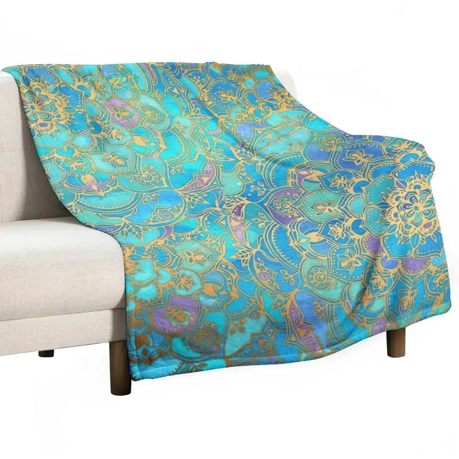 Sapphire & Jade Stained Glass Mandalas Throw Blanket Furrys Soft Plaid Giant Sofa Blankets