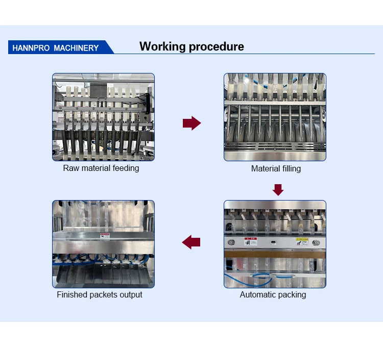 HANNPRO Multi-lane Stick Pack Cocoa Coffee Powder Stick Auto Filling 3 or 4 Side Sealing Sachet Pouch Packing Machine