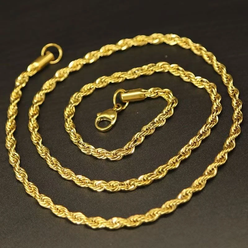 

24K 9999 gold hip-hop 3mm men's necklace, luxurious Cuban chain sparkling pendant jewelry
