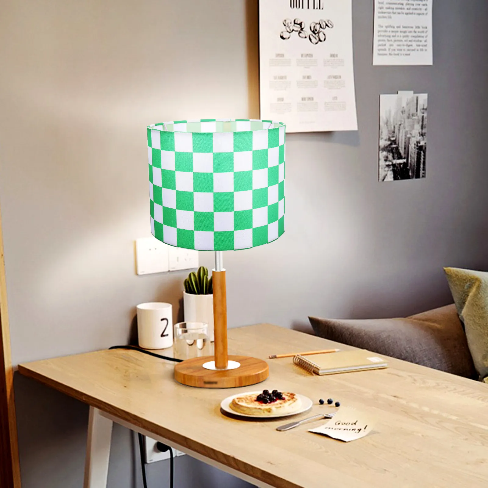 

Linen Plaid Lamp Shade Checkered Fabric Drum Shade For Desk Floor Wall Table Lamp E27 Replacement Lighting Accessory