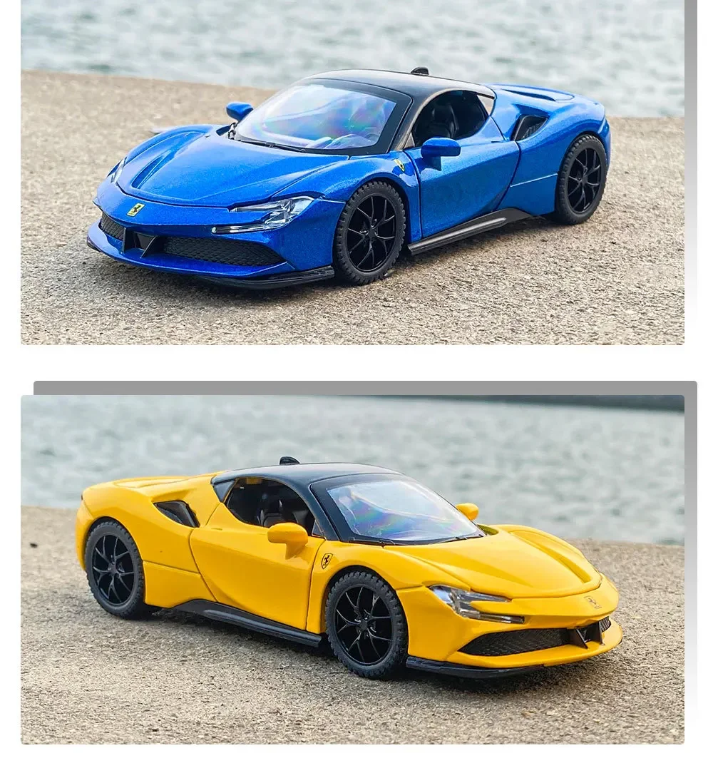 Ferrari SF90 supercoche de alta simulación, modelo de aleación de Metal fundido a presión, luz de sonido de coche, colección de regalos de juguete, escala 1:32