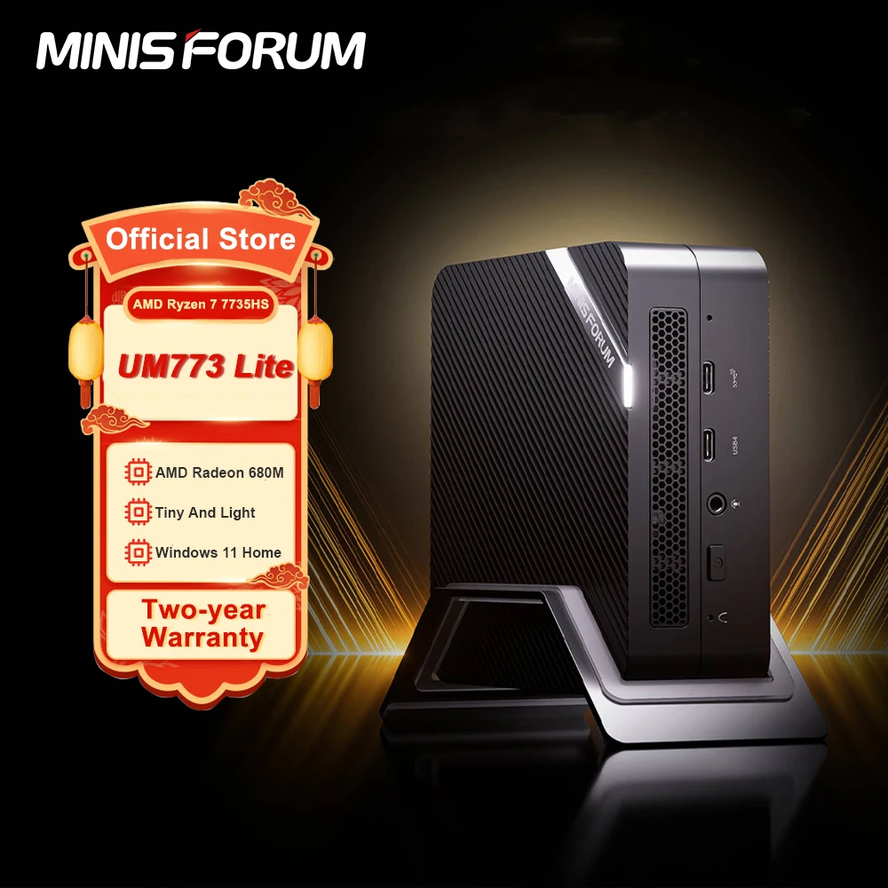 Minisforum UM773 Lite Mini PC AMD Ryzen 7 7735HS Radeon 680M Mini Computer Windows 11 DDR5 32GB 512GB 8K USB4 UM790 Pro PC Gamer