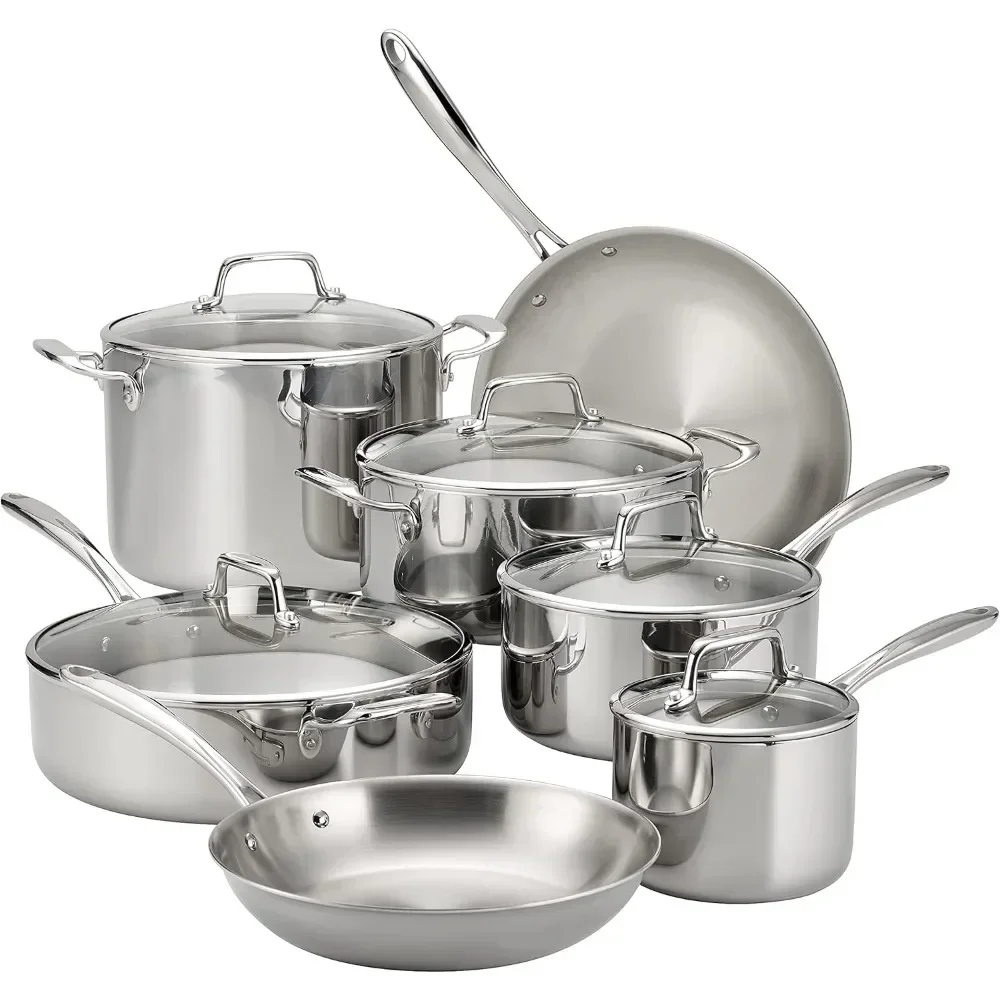 

Stainless Steel Tri-Ply Clad Cookware Set, Glass Lids