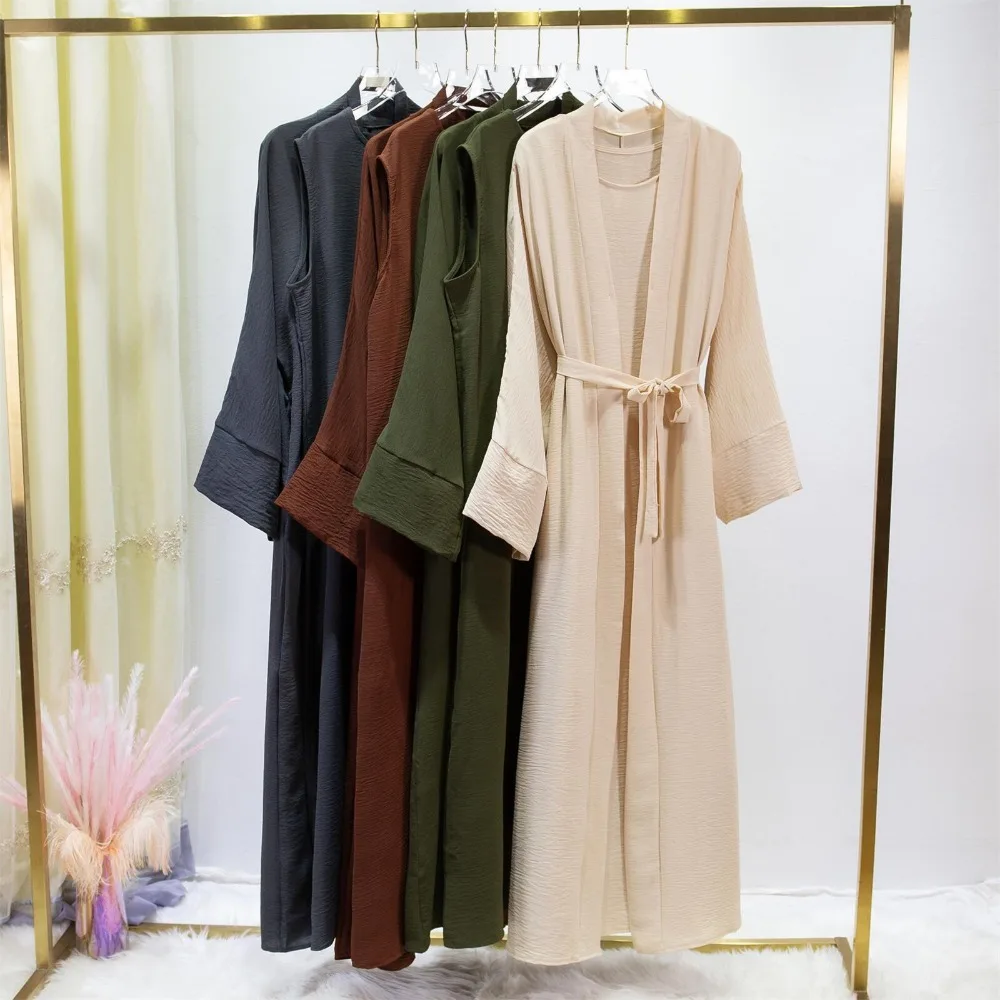 2 zdjęcia Zestawy muzułmańskie Muzułmanin Jilbab Dwuczęściowy damski luźny kardigan Abaya Płaszcz bez rękawów Sukienka wewnętrzna Odzież modlitewna z paskiem