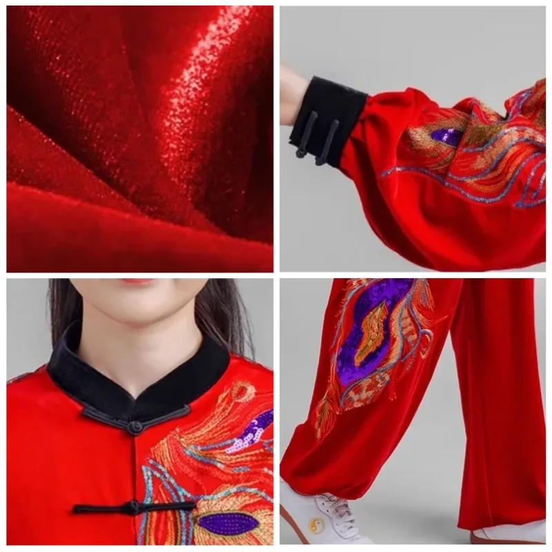 Kun Master Thicken Velvet Taichi Uniform Elegant Winter Martial Arts Suit Embroidery Kung Fu Clothes Taiji for Women