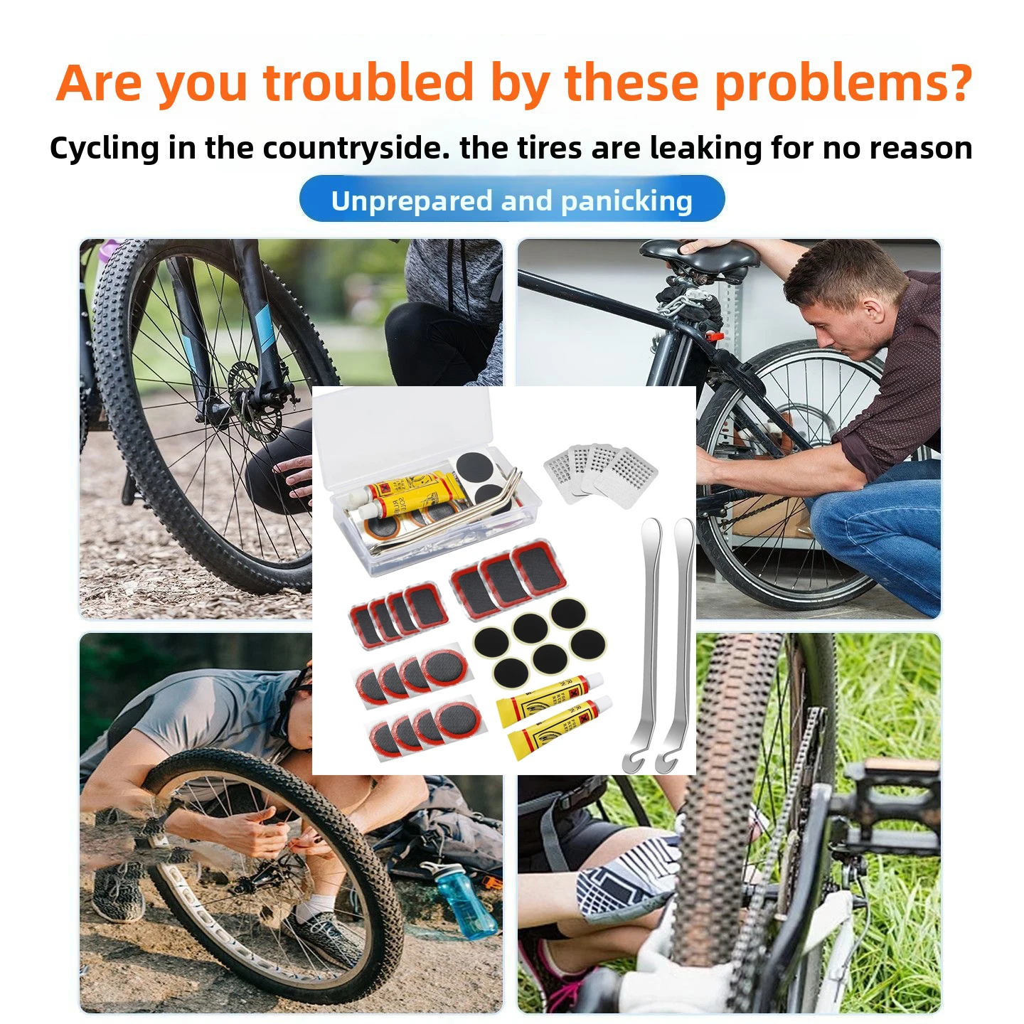 Bike Tire Repair Kit - Essential Tool for Cyclists with Patches, Metal Rasps, Tire Levers & Glue for On-the-Go Repairs - view 3