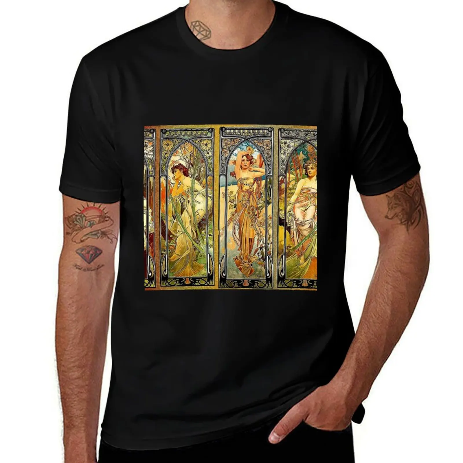 Four seasons Art nouveau vintage art - Alphonse Mucha T-Shirt man t shirts for men casual cotton t shirt man T-shirt