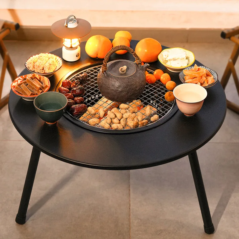 AOLIVIYA Portable Folding Table Picnic Camping Table Outdoor Coffee Tea Table BBQ Grill Charcoal Brazier Heating Hot Pot Stand