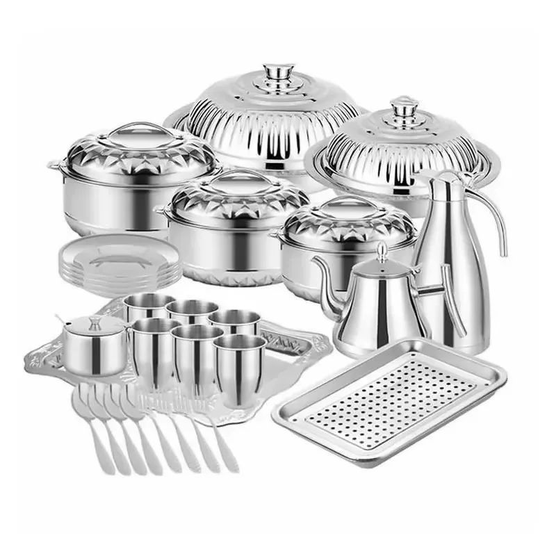 High-quality 21/28-piece stainless steel cookware set with non-stick coated home cooking appliances