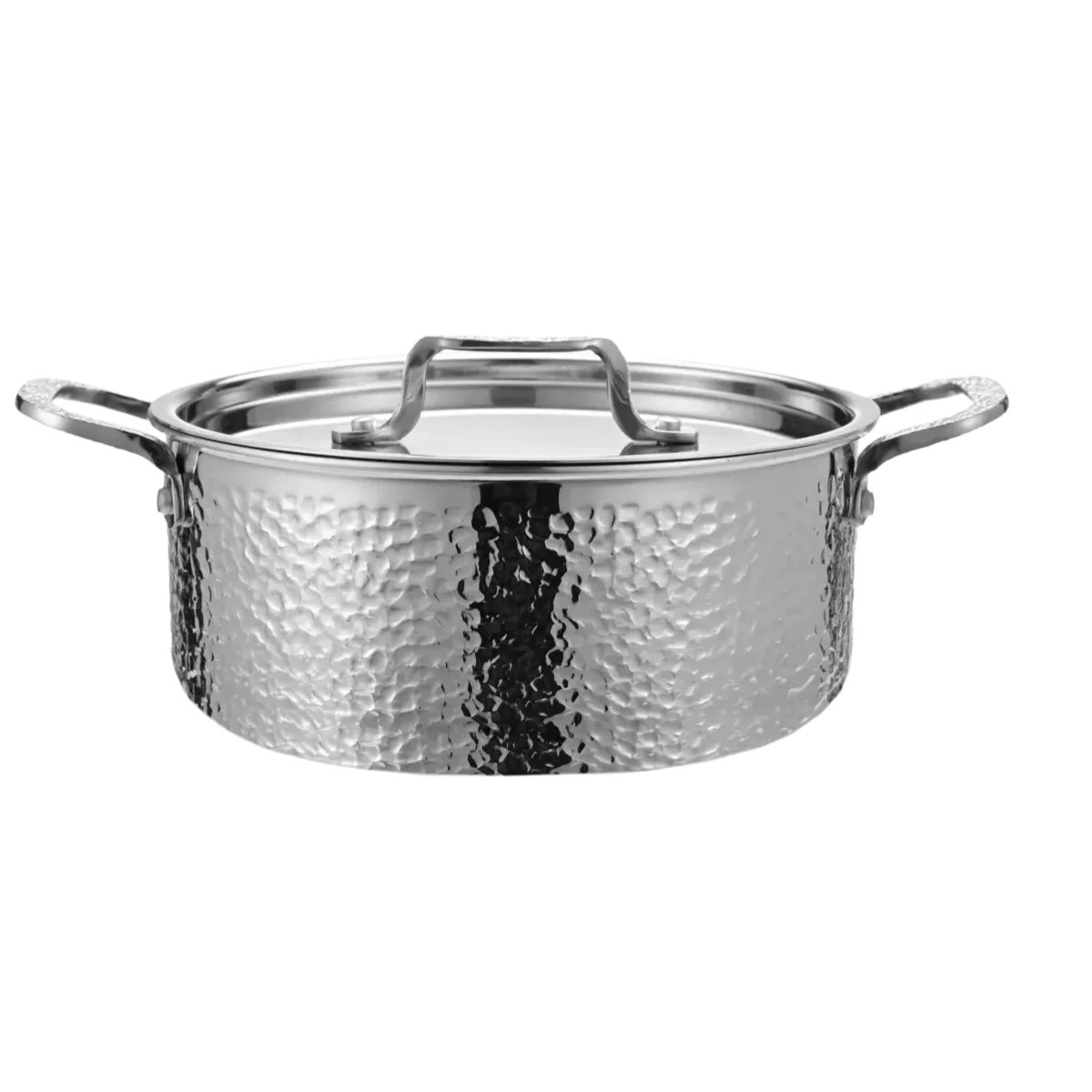 

Vivicreate Stainless Steel Stockpot, Tri-Ply Material, 304 stainless steel material, Super Heavy Duty Bottom, 3QT size, With Stainless Steel Lid, Hand-hammered create, Stay-Cool Handles, Suitable For Electric Gas Induction Stove