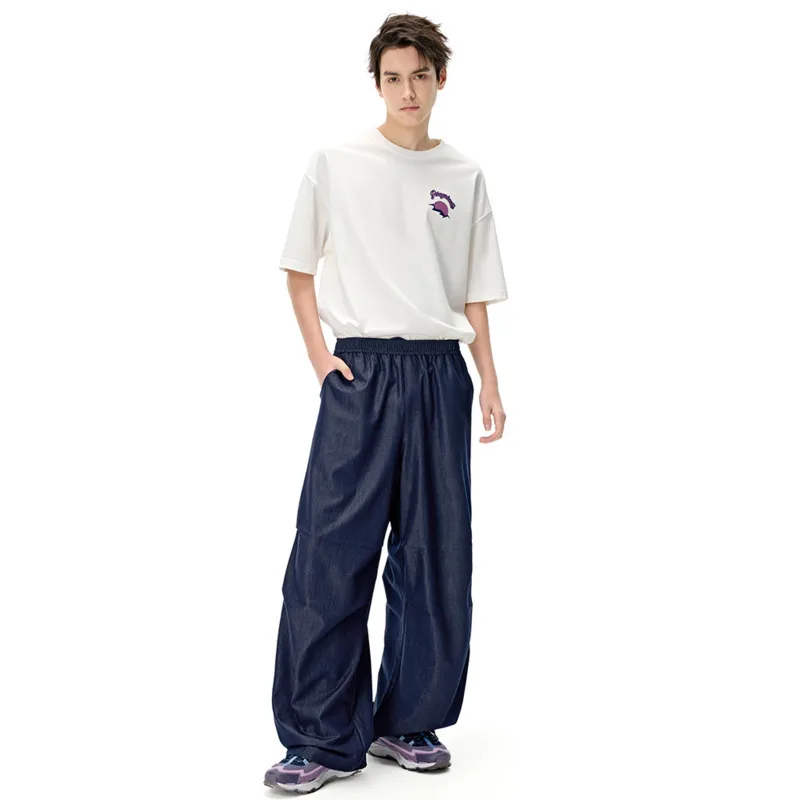 

Men's Clothing Ice Silk Imitation Denim Air Conditioning Pants Spring Summer New Quick-Dry Cool Wide-Leg Casual Ice Silk 5PCN