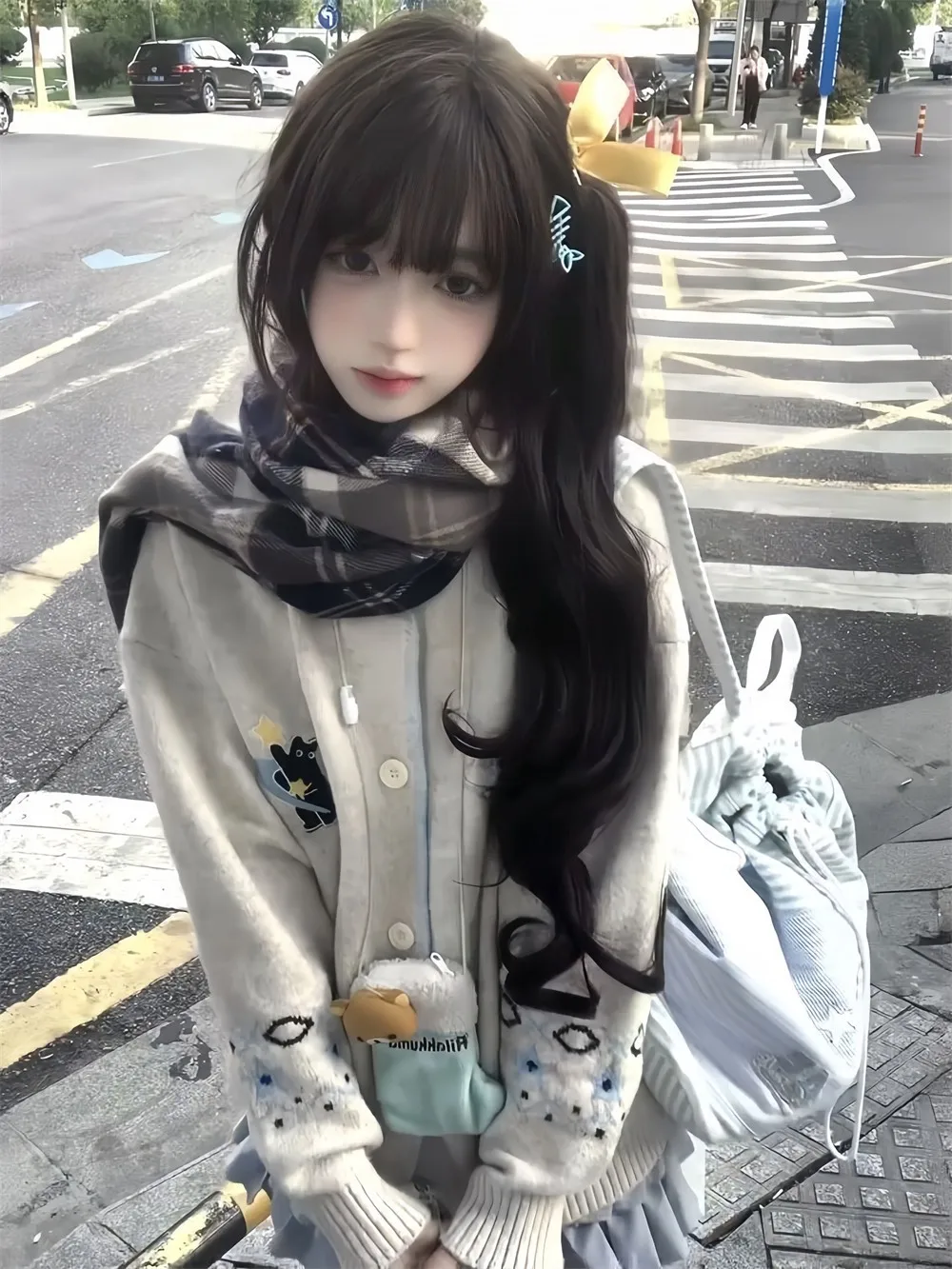 Trendy Korean Sweet Cartoon Pattern Knitted Open Cardigan Women's Autumn Winter Lazy Atmosphere Sweater Jacket