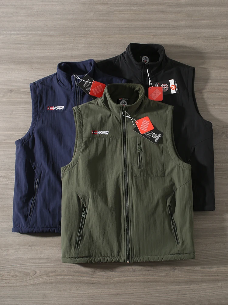 

Nordic Thiened Fce на подкладке с воротником-стойкой, уличный мужской жилет, модный городской жилет, свободная посадка, осенне-зимняя повседневная одежда